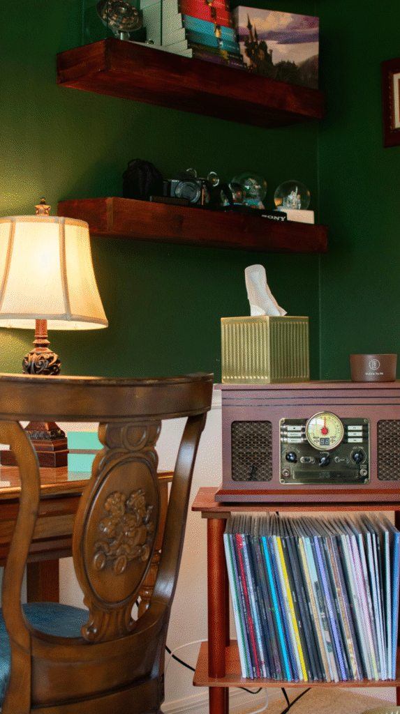 Analog alarm clock on a wooden nightstand for a digital-free sleep sanctuary.