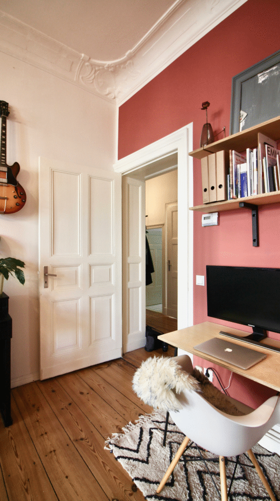 A monochromatic pink dopamine decor nook idea for a creative sanctuary.
