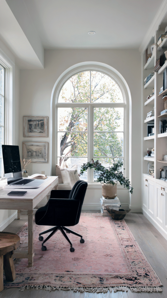 Modern dopamine decor nook ideas using neon lighting and sunset lamps.
