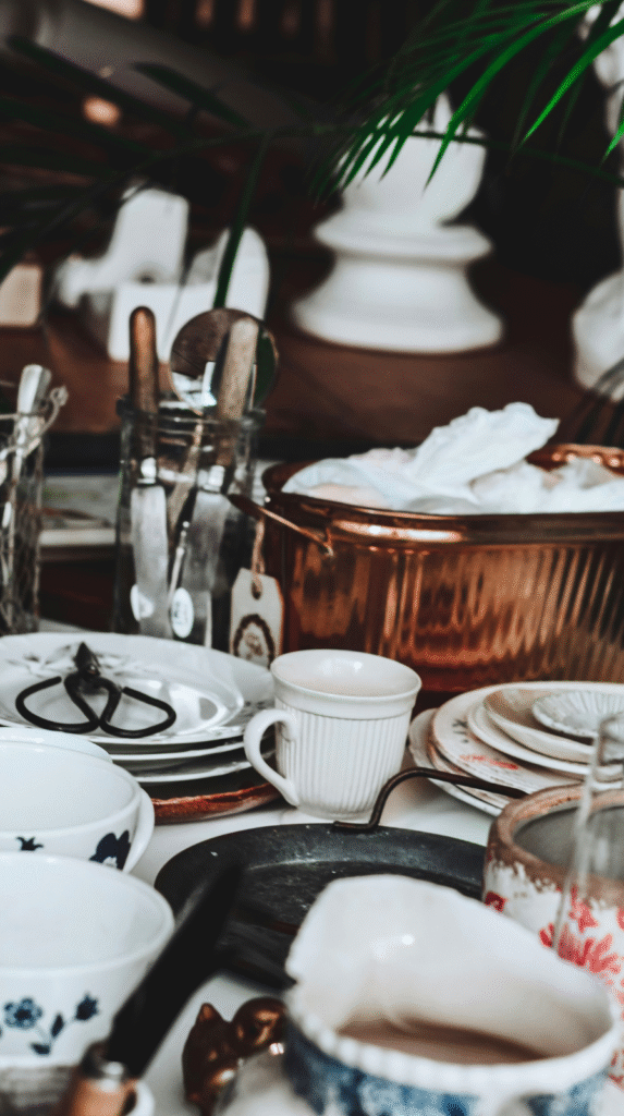 Alt Text: A beautiful ceramic bowl used to store electronics at the edge of a healing sanctuary corner.
