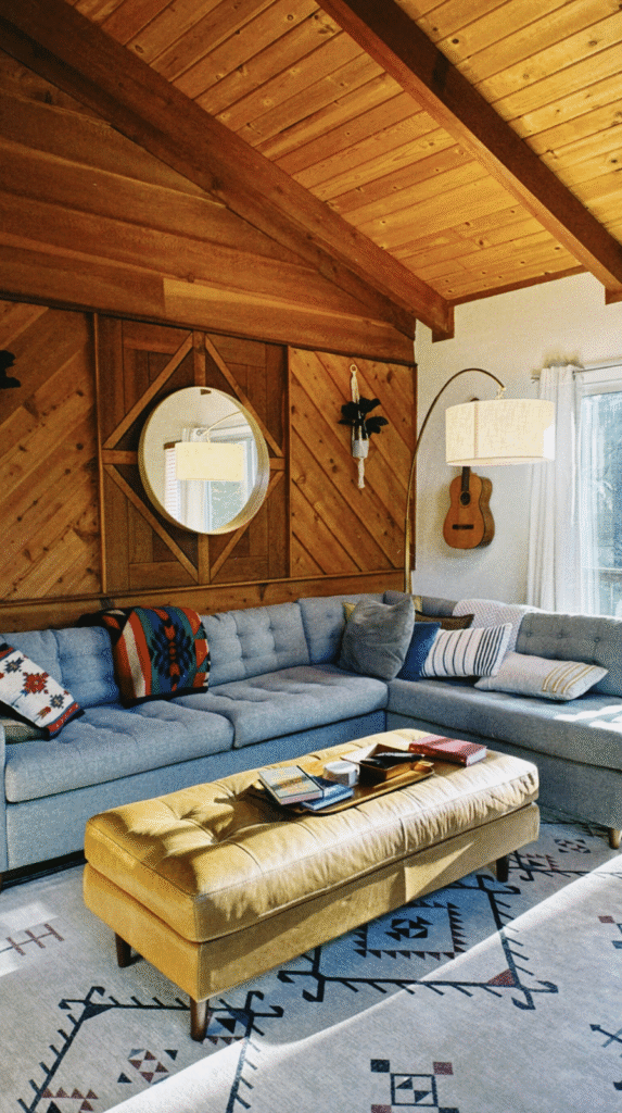 Pillar 2: Layering soft textiles like linen pillows and wool throws for warm modern living room ideas.
