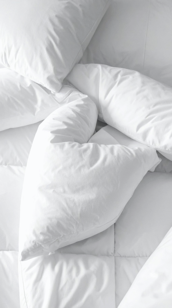 Close up of textured flax linen bedding showing the breathable weave for a spa sleep experience.
