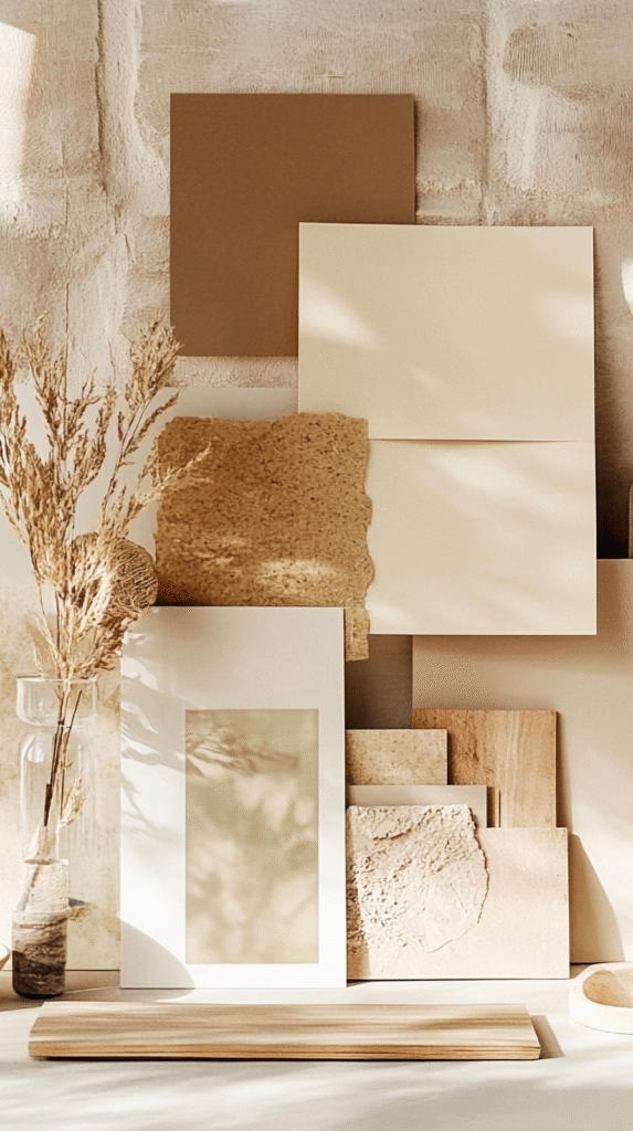 Linen-wrapped inspiration board for a soulful home office sanctuary
