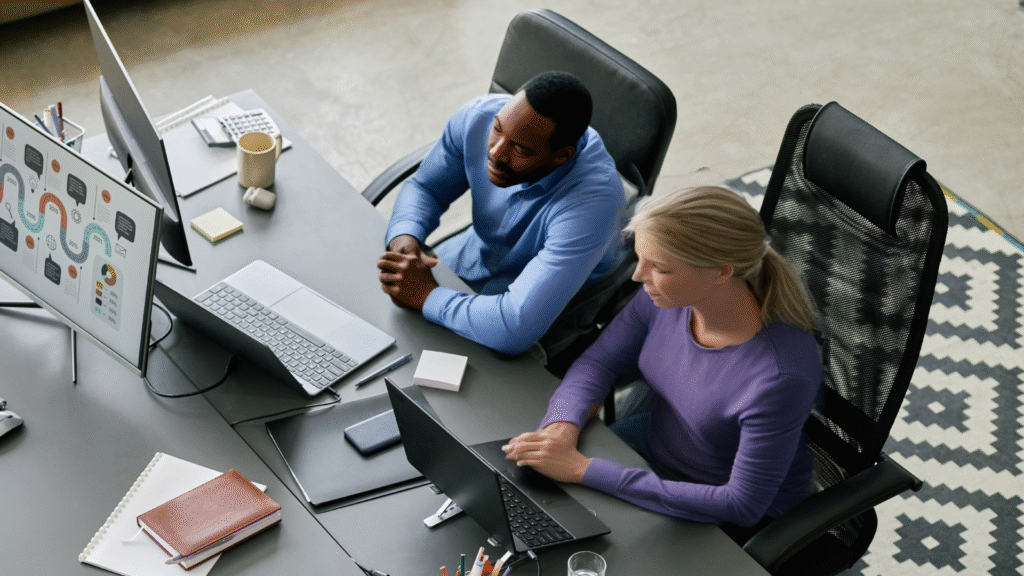 A stunning dopamine decor nook with vibrant colors and a gallery wall.

