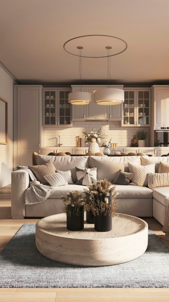 Tonal layering techniques using beige and cream home decor.