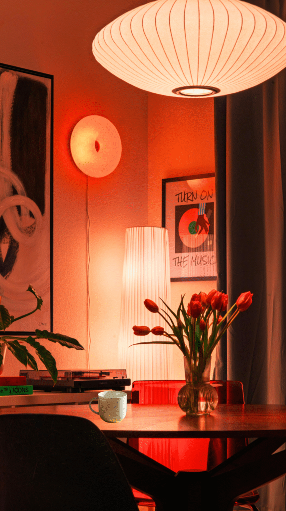 Warm ambient lighting used as a visual texture in a home.